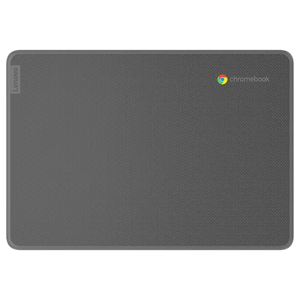 Lenovo 100e Chromebook Gen 4 (11.6” Intel) front facing, shut, standing upright at 90 degrees with top cover view