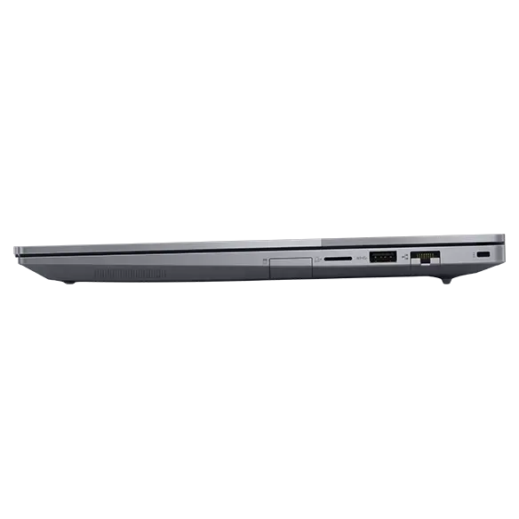 Side view of Lenovo ThinkBook 14 Gen 6+ (14 inch Intel) laptop, closed, showing edges of top cover & keyboard, plus right-side ports