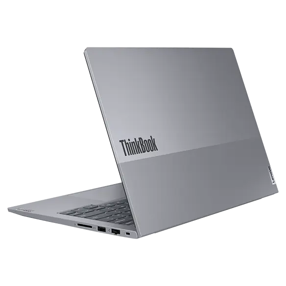 ThinkBook 14 Gen 6 (14ʺ Intel) laptop—right-rear view, lid partially open 