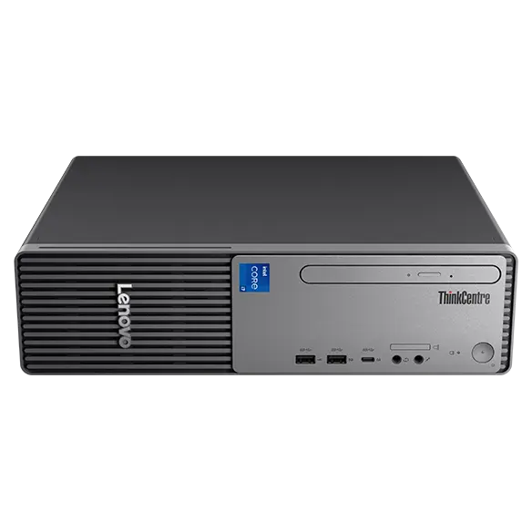 Lenovo ThinkCentre Neo 50s Gen 5 SFF with integrated USB-C, USB-A, headphone & mic combo, and other ports at the front side.