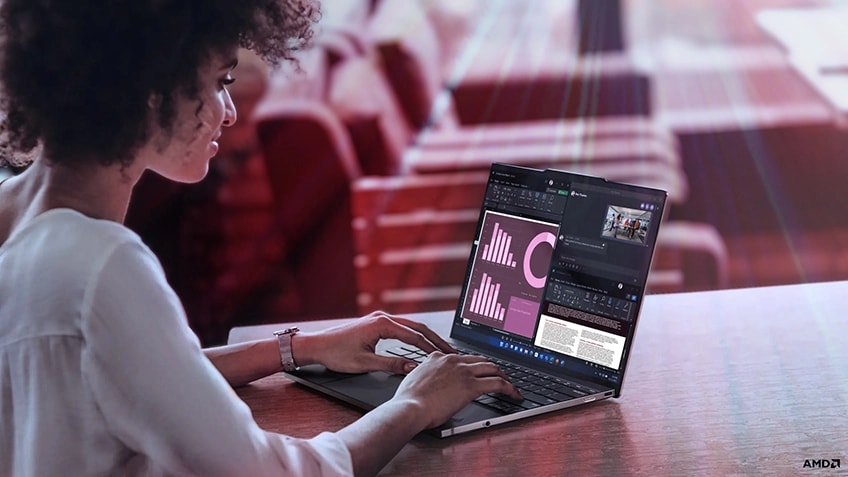 A woman using her laptop.