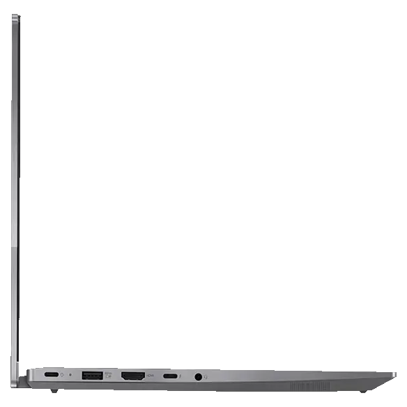 Left side view of Lenovo ThinkBook 14 2-in-1 Gen 4 (14” Intel) laptop with lid opened at 90 degrees with visible left side ports.