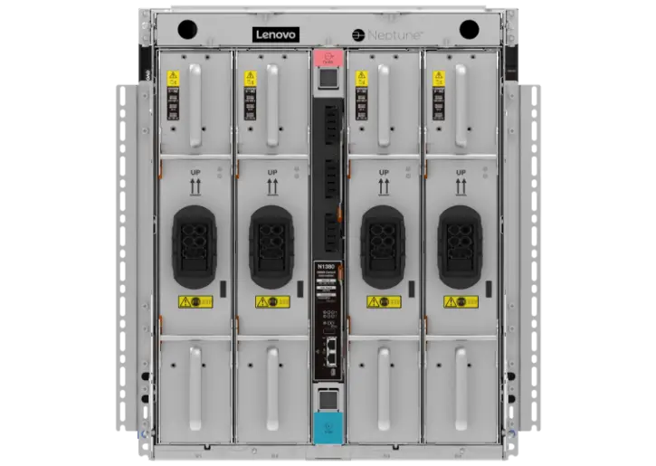 The Lenovo ThinkSystem N1380 Neptune integrated into a server rack.