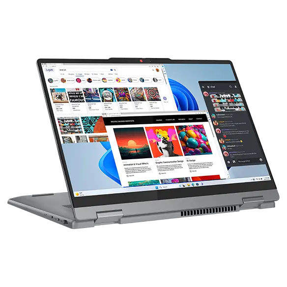 Lenovo IdeaPad 5 2-in-1 Gen 9 (14” Intel) in stand mode with apps on display