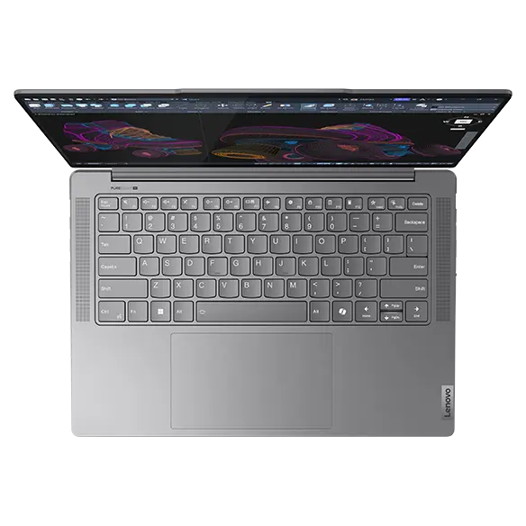 Yoga Pro 7 Gen 9 (14″ AMD) in Luna Grey birds eye view of keyboard