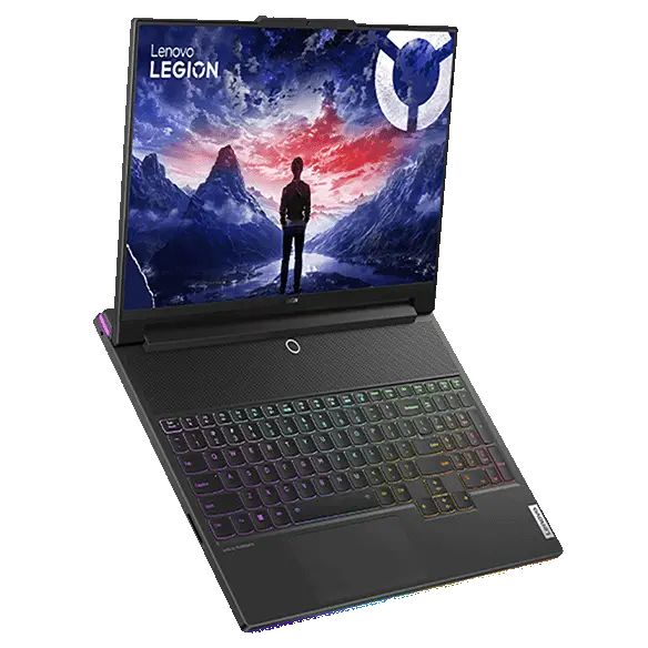 Legion 9i Gen 8 (16″ Intel) Front Facing Right, fully opened with Windows 11 on the screen