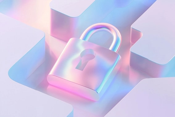 A closed padlock rests in a three-dimensional labyrinth.