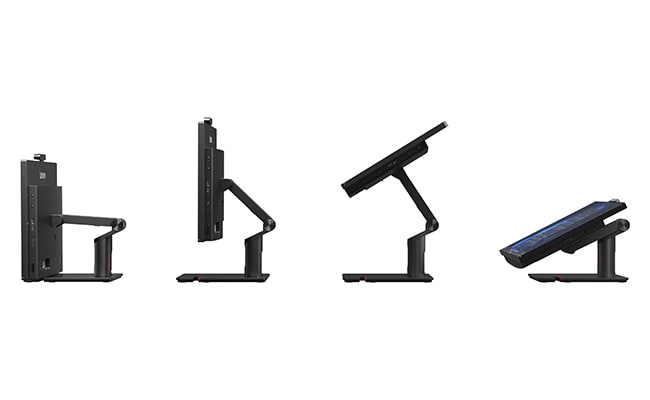 Lenovo ThinkCentre M70a Gen 6 (24" Intel) AIO-Desktop mit vielseitigen Standfußoptionen und einfacher Verstellung für den perfekten Betrachtungswinkel.