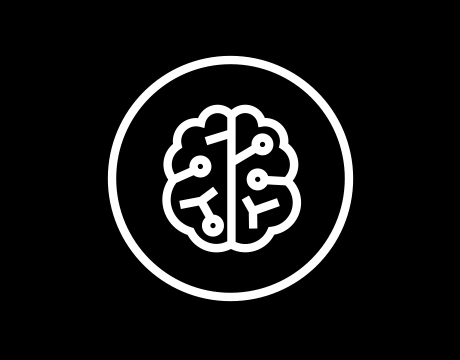 Icône représentant un cerveau avec le câblage d'un microprocesseur