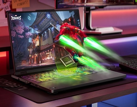 Demonstrates Legion Pro 5 Gen 10’s sleek design and expansive screen for immersive play.מחשב נייד Legion Pro 5 16ADR10 83LT0061IV מבית Lenovo
