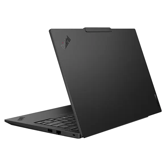 Rear, right side view of Lenovo ThinkPad E14 Gen 7 (14” Intel) laptop that comes with portable power & professional precision.