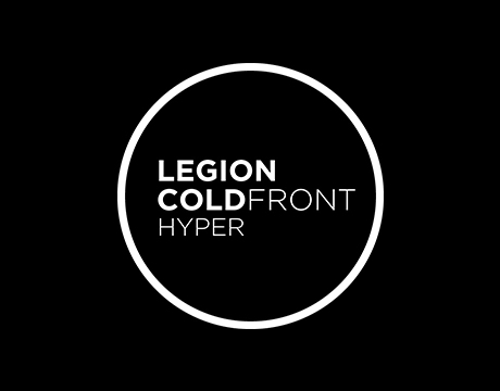 Circular Legion ColdFront Hyper logo in white on a black background.