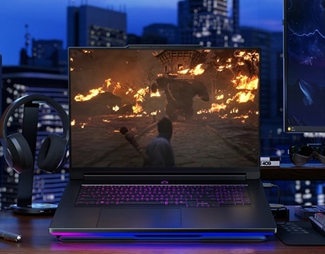 Legion 9i mid-battle in a dark RPG scene, illustrating crisp detail and fluid graphics under pressure.