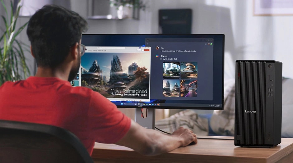 Automatisieren Sie Aufgaben und verarbeiten Sie Daten schneller mit Lenovo AI NOW, unterstützt durch die optionale diskrete NPU auf dem ThinkCentre M90t Gen 6 Tower-Desktop.