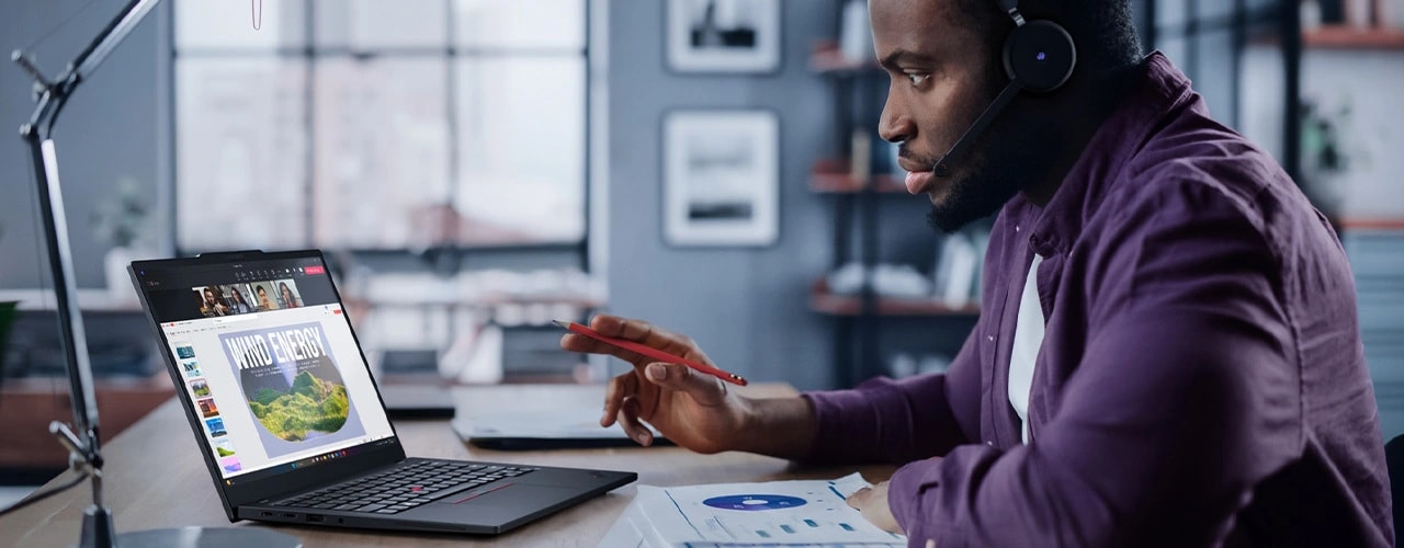 Mit Künstlicher Intelligenz (KI-Workflows) und gestochen scharfen Bildern fördert das ThinkPad L13 Gen 6 Notebook Multitasking und die professionelle Online-Zusammenarbeit.