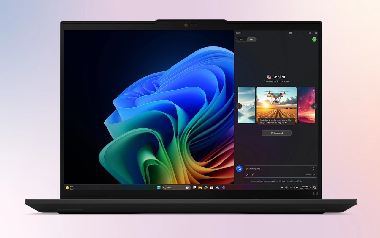 Auf Knopfdruck startet die Copilot-App, unterstützt Sie bei Ihren Aufgaben und steigert die Produktivität auf dem Lenovo ThinkPad L16 Gen 2 Notebook.