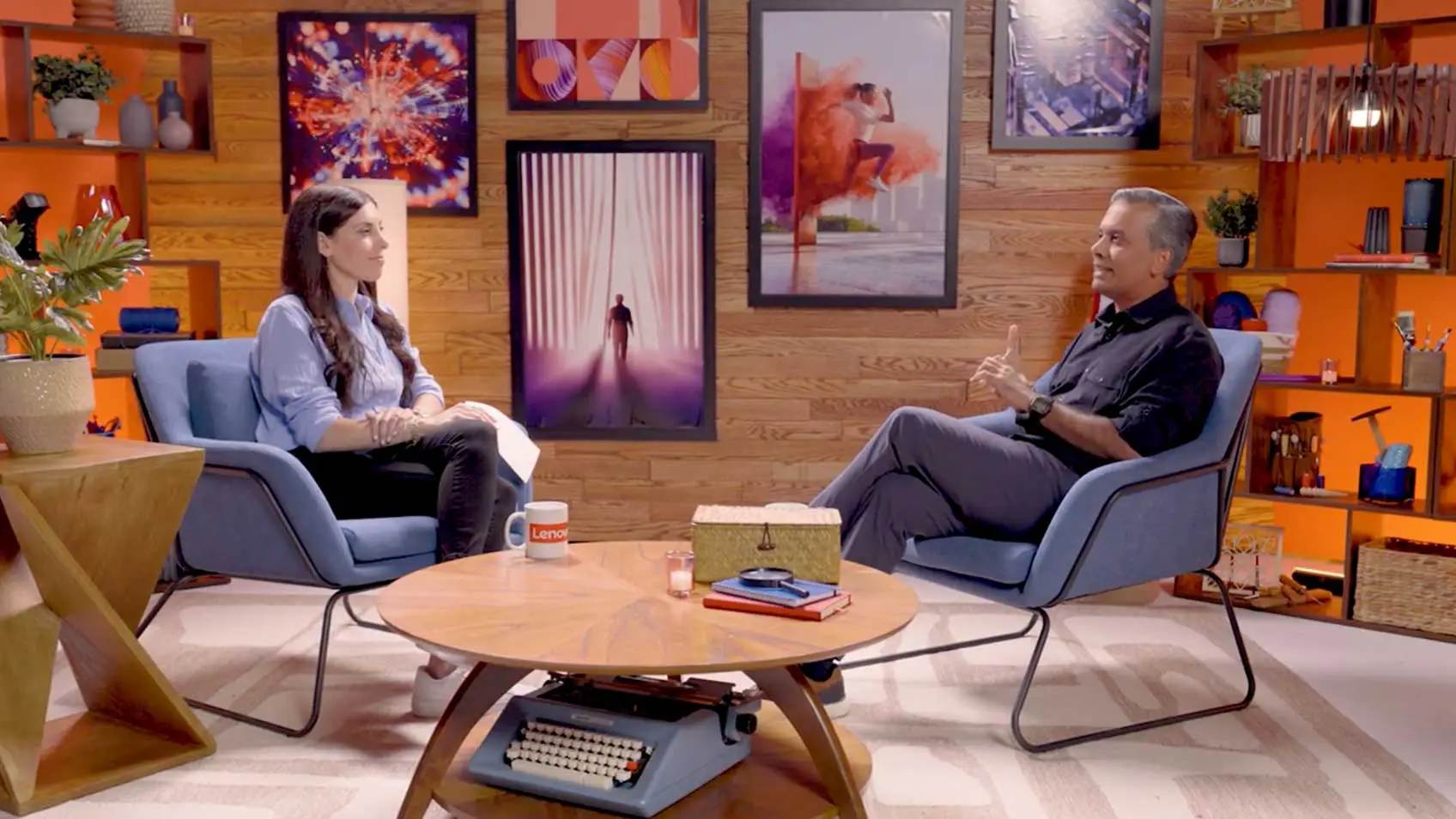 Alexa Carlin interviewing Surya Kuppuswamy in the Lenovo Studio. 