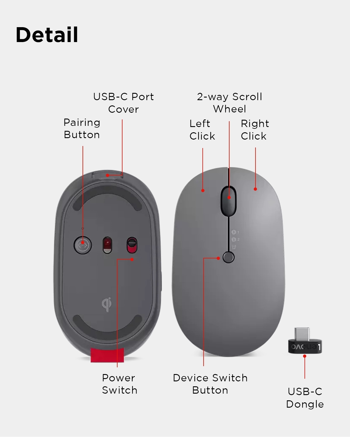 Lenovo Go Wireless Multi-Device Mouse (Storm Grey) | GY51C21211 