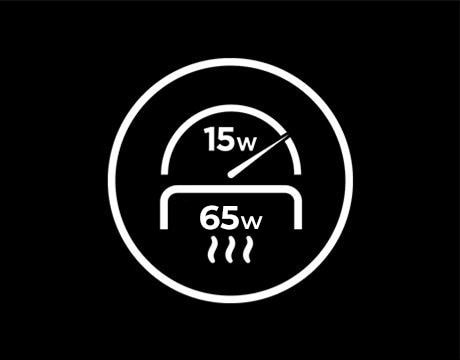 Power icon showing 65W with a 15W boost.