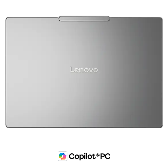 Top view of a closed Luna Grey Lenovo IdeaPad Pro 5i Gen 11 (14” Intel) with a Copilot+ logo beneath it.