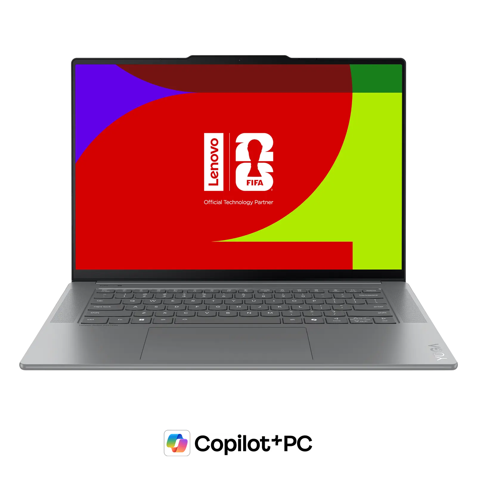 Front view of an opened Yoga Slim 7i Gen 9 Aura Edition (15″ Intel).