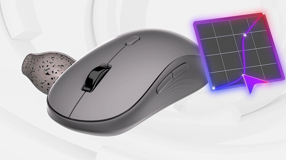 The Yoga Mouse surrounded by geometric shapes. מחשב נייד Yoga 7 2-in-1 14IPH11 83TC004MIV מבית Lenovo