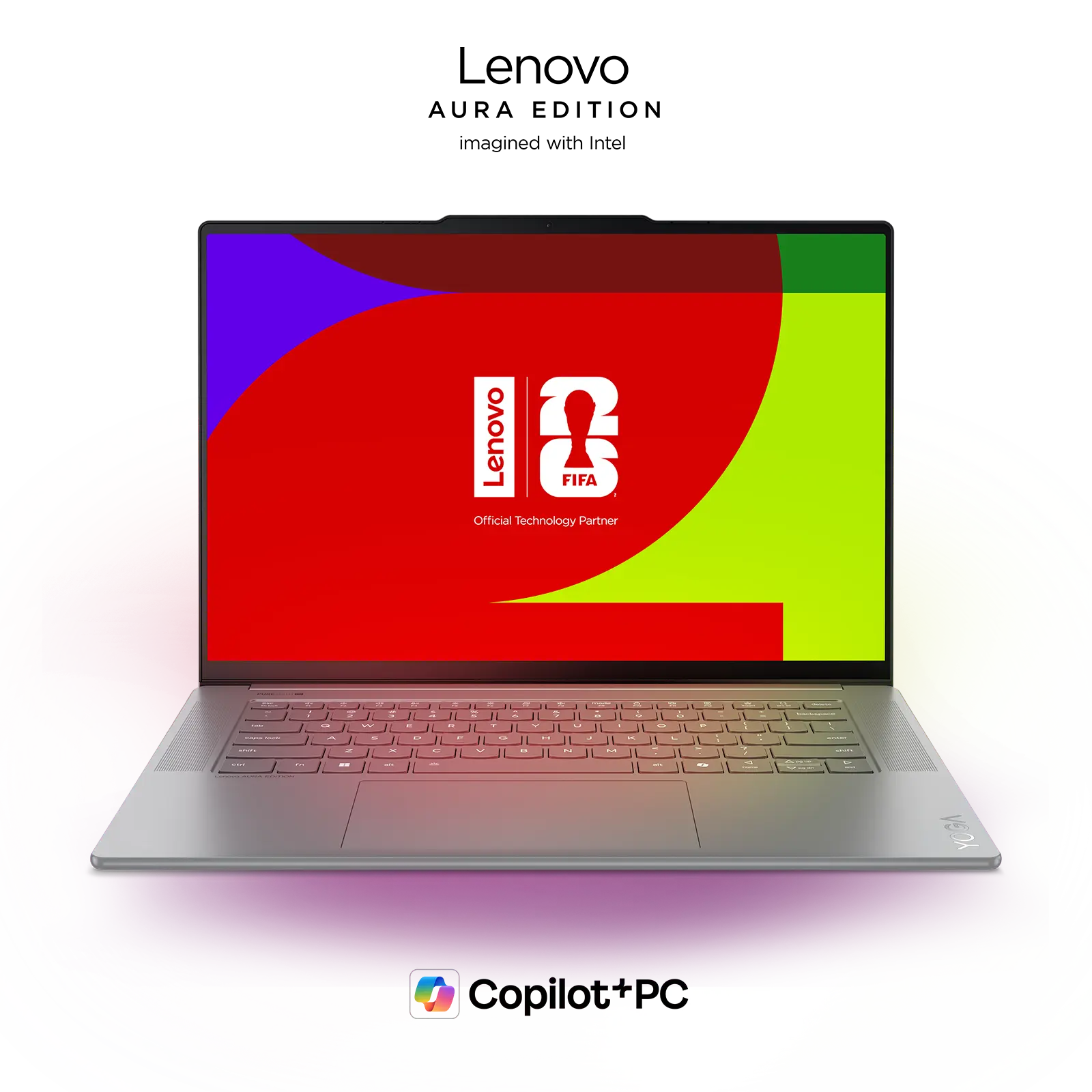 Front view of an opened Yoga Slim 7i Gen 9 Aura Edition (15″ Intel).