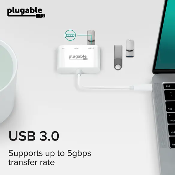 Plugable USB-C Multiport Adapter, 3-in-1 USB-C Hub with 4K HDMI