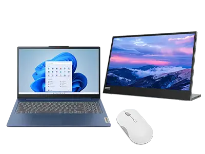 Lenovo IdeaPad Slim 3 15 + L15 FHD Mobile Monitor & Bluetooth Silent Mouse Processore AMD Ryzen™ 7 5825U (da 2 GHz fino a 4,5 GHz)/Windows 11 Home 64/512 GB SSD M.2 2242 PCIe QLC