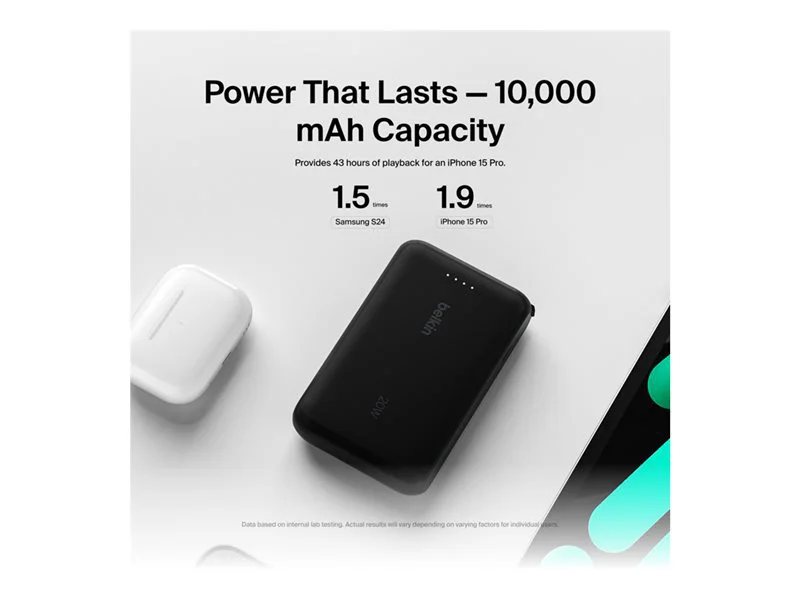 Belkin BoostCharge Power Bank 10K with Integrated Cable - Black