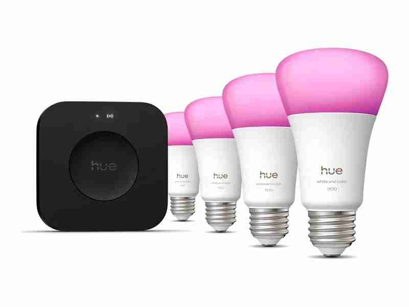 Philips Hue 75W White and Color A19 4-Pack with Hue Pro Bridge Kit