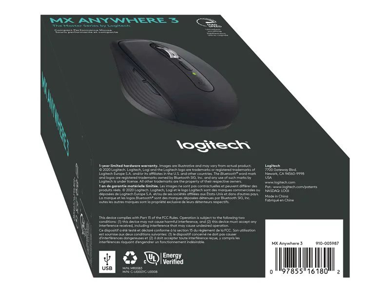Mouse USB sem fio bluetooth Logitech MX Anywhere 3 cinza