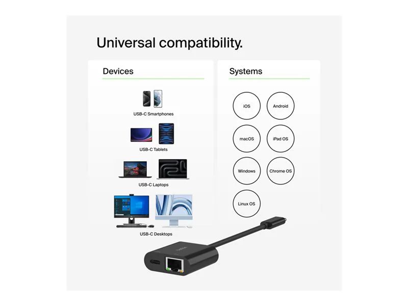 Belkin Connect USB-C to Gigabit Ethernet & 100W Charging Adapter