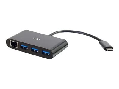 Image of C2G USB-C to Ethernet Adapter with 3-Port USB Hub - Black