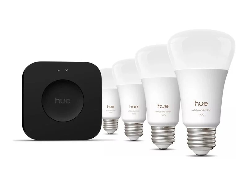 Philips Hue 75W White and Color A19 4-Pack with Hue Pro Bridge Kit