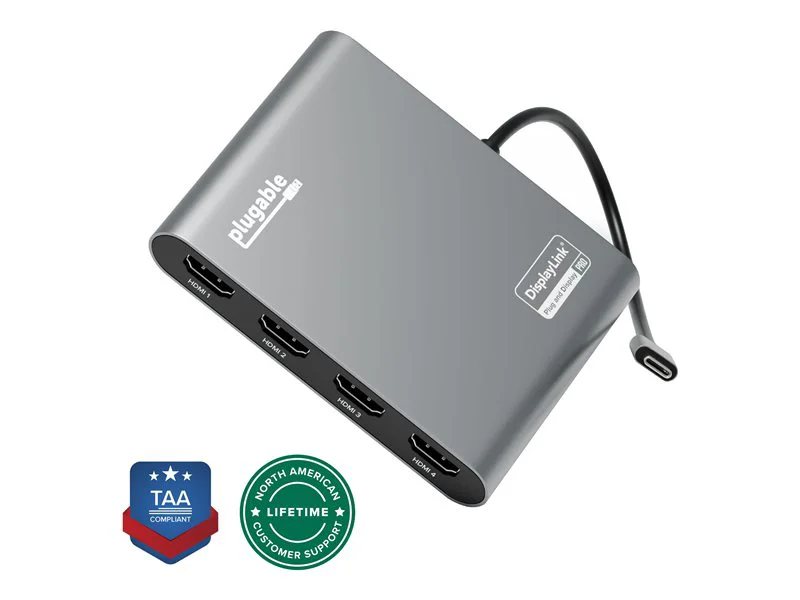 Plugable USB-C to Quad HDMI 4K Adapter with 100W PD Pass-Though