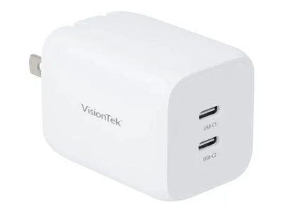 VisionTek 65W GaN II Power Adapter with 2 Output Connectors - White