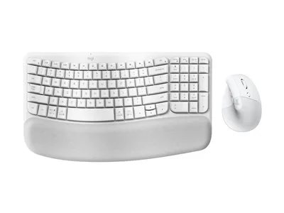 Logitech Wave Keys & Lift Vertical Mouse Wireless Ergonomic Keyboard & Mouse Bundle with Cushioned Palm Rest - Off-White
