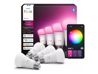 Philips Hue 60W White and Color A19 E26 Bulb, 4-Pack | 78813547