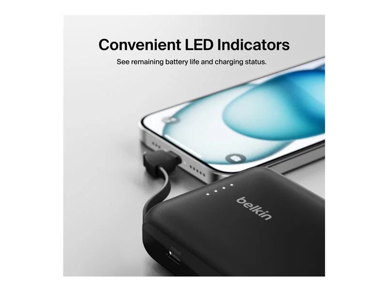 Belkin BoostCharge Power Bank 10K with Integrated Cable - Black