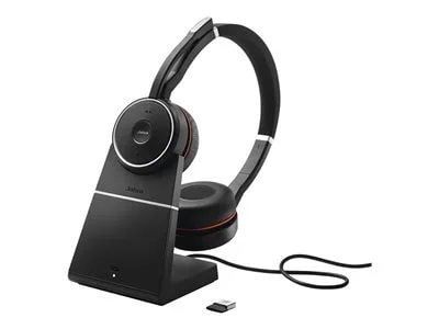Jabra Evolve 75 SE MS Stereo Wireless Active Noise Cancelling Headset with Charging Stand - Black