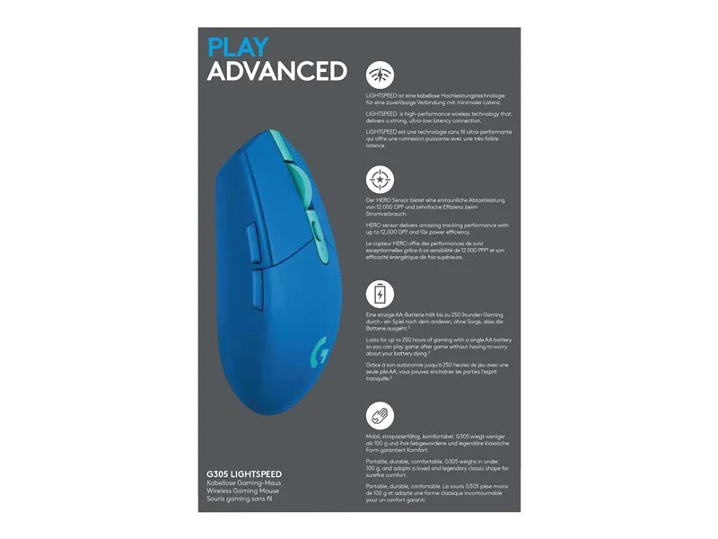 Mouse Gamer Logitech G305 LightSpeed Wireless Blue - INFOGRAPHICS