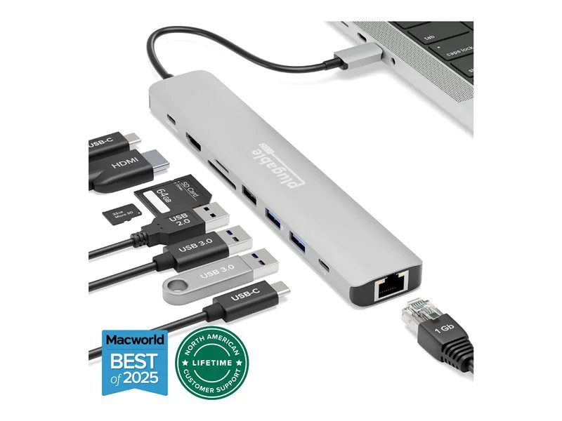 Plugable 9-in-1 USB-C Hub with 4K HDMI, 140W Pass-Through Charging