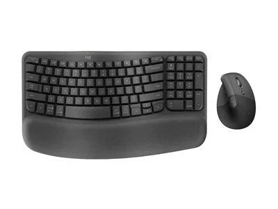 Logitech Wave Keys & Lift Vertical Mouse Wireless Ergonomic Keyboard & Mouse Bundle with Cushioned Palm Rest - Graphite