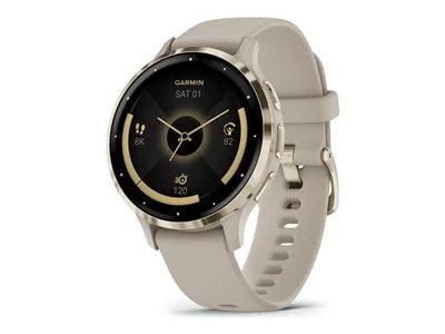 

Garmin Venu 3S Soft Gold Stainless Steel Bezel with French Gray Case and Silicone Band
