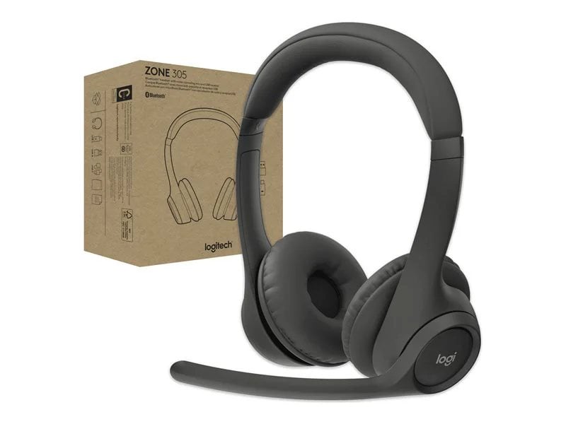 Logitech Zone 305 Wireless Headset for UC with Receiver - Black
