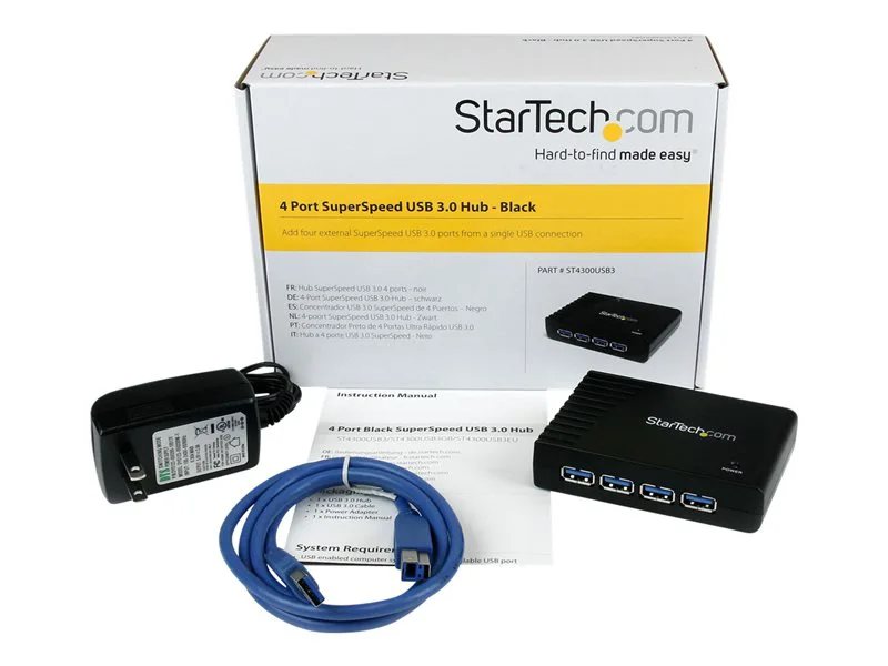 StarTech.com 4 Port Black SuperSpeed USB 3.0 Hub - 5Gbps