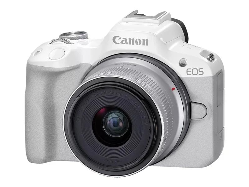 Canon EOS R50 Mirrorless Camera with 18-45mm Lens - White