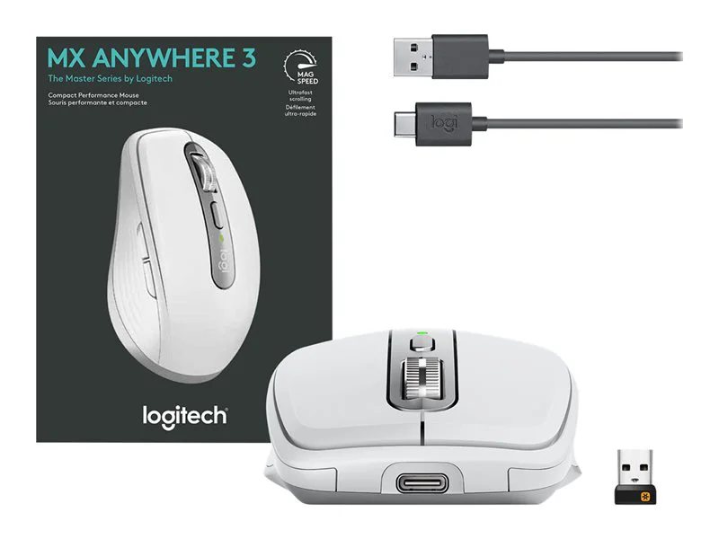 Logitech MX Anywhere 3 - mouse - Bluetooth, 2.4 GHz - pale gray