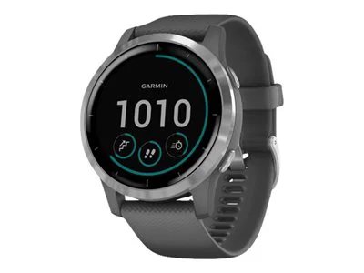 

Garmin vívoactive 4 GPS Smartwatch - Silver Stainless Steel Bezel with Shadow Gray Case and Silicone Band